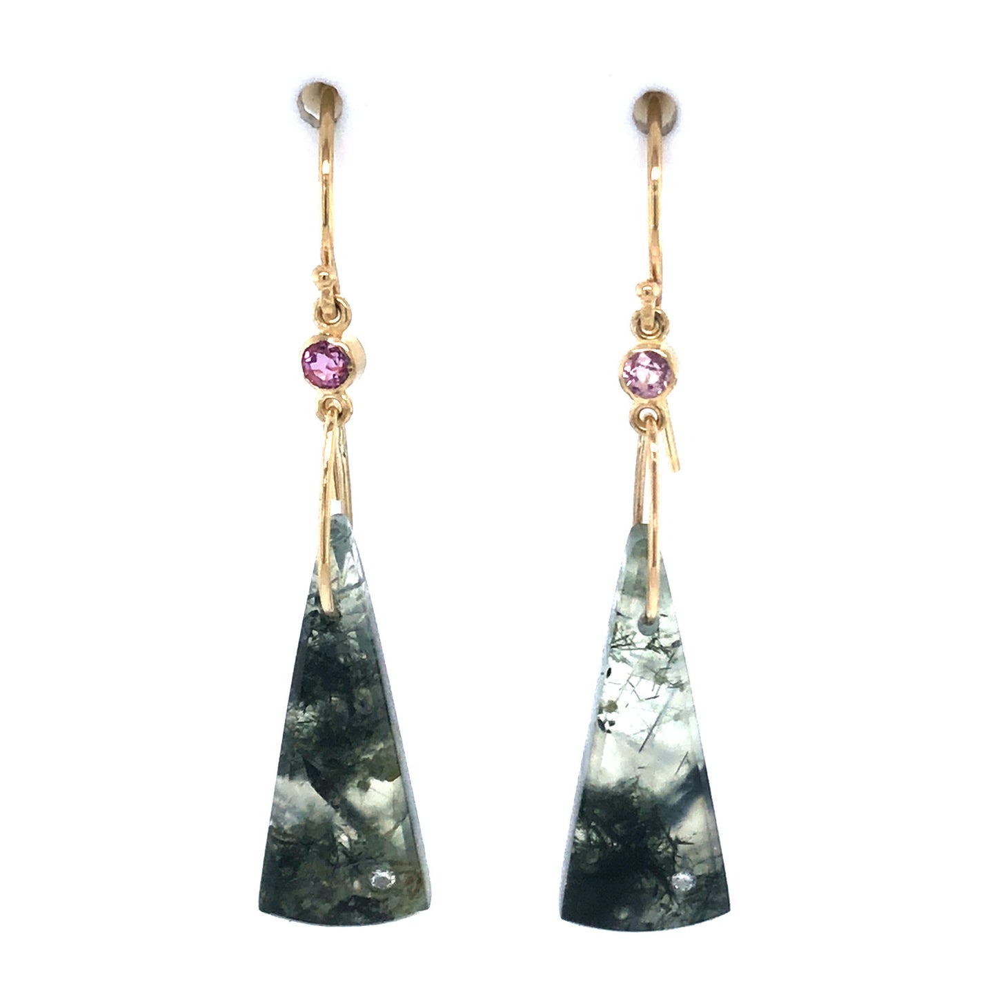 Prehnite, Sapphire, and Diamond Gold Earrings