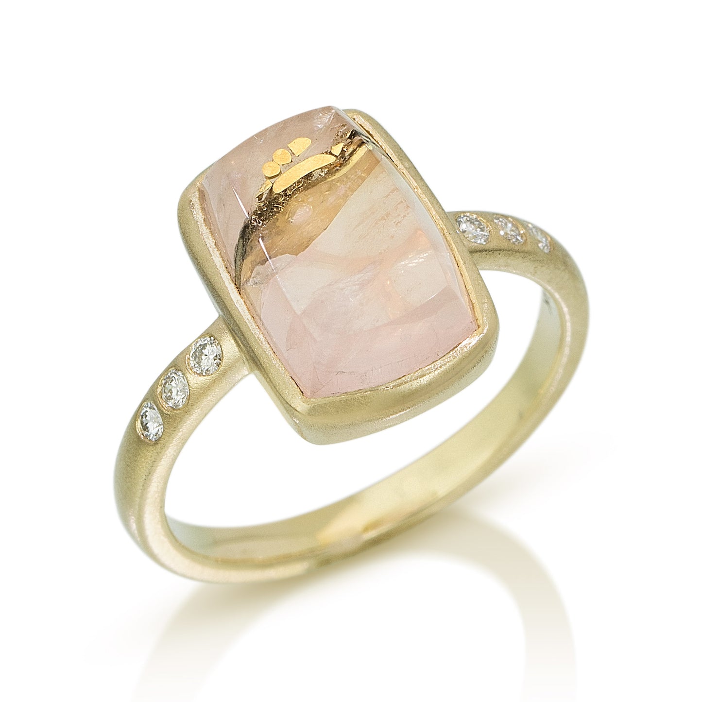 Rose Quartz Gold Ring with Diamonds