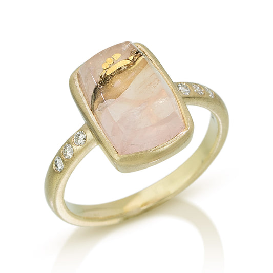 Rose Quartz Gold Ring with Diamonds