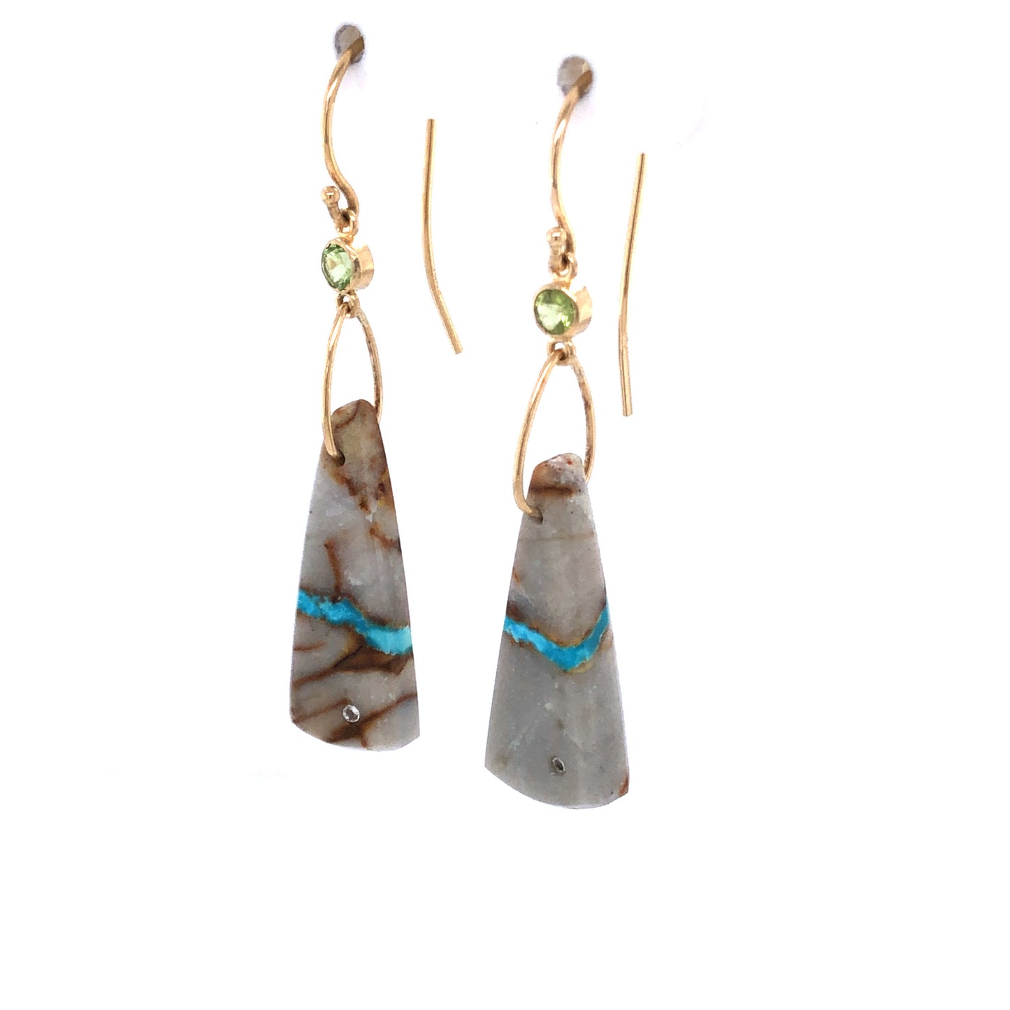 Royston Ribbon Turquoise, Peridot, and Diamond Gold Earrings