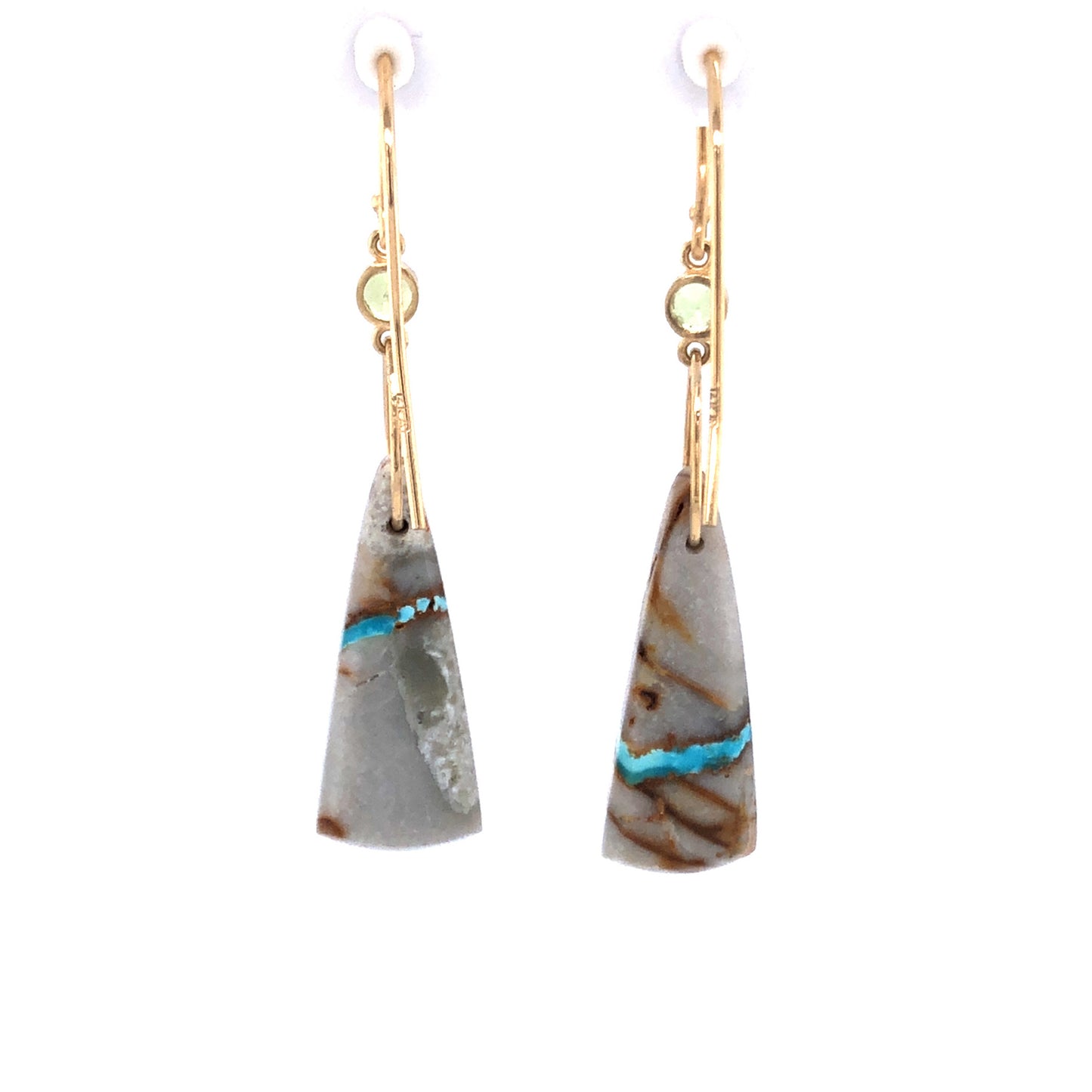 Royston Ribbon Turquoise, Peridot, and Diamond Gold Earrings