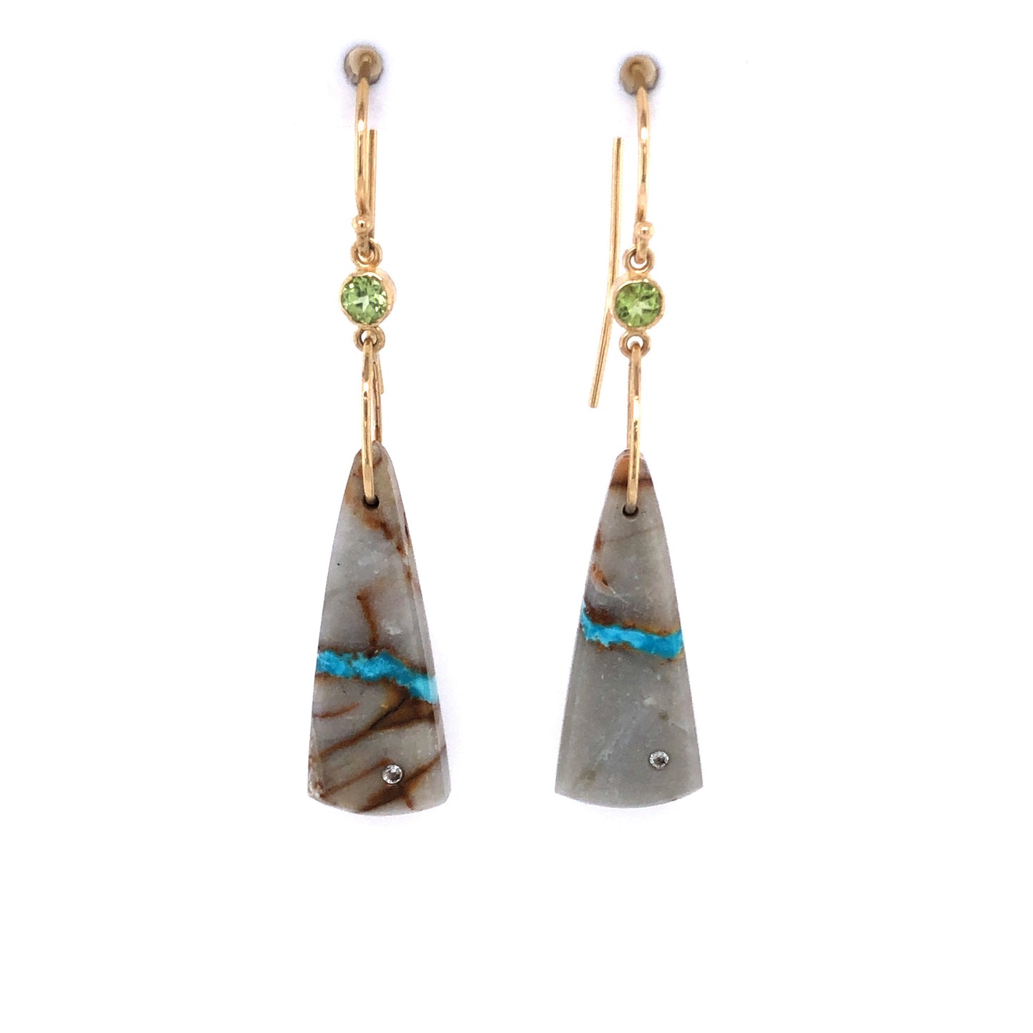 Royston Ribbon Turquoise, Peridot, and Diamond Gold Earrings