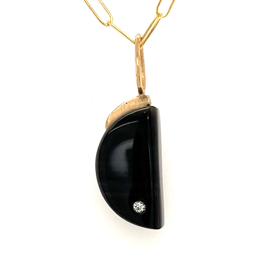 Rainbow Obsidian and Diamond Gold Moon Pendant