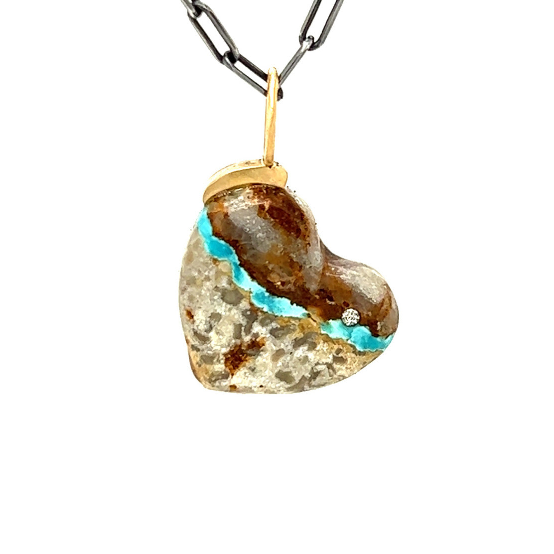 Royston Ribbon Turquoise and Diamond Gold Heart Pendant