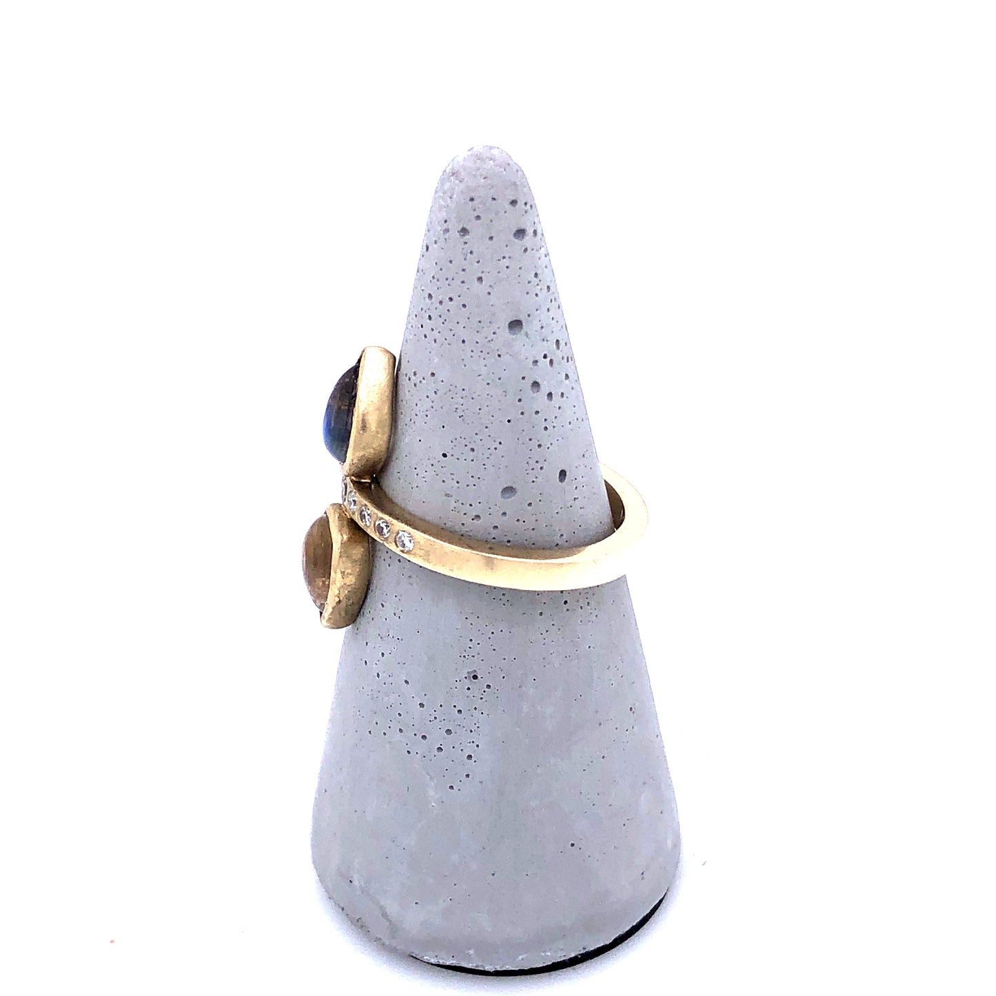 Double Pear Moonstone Gold Ring with Diamonds