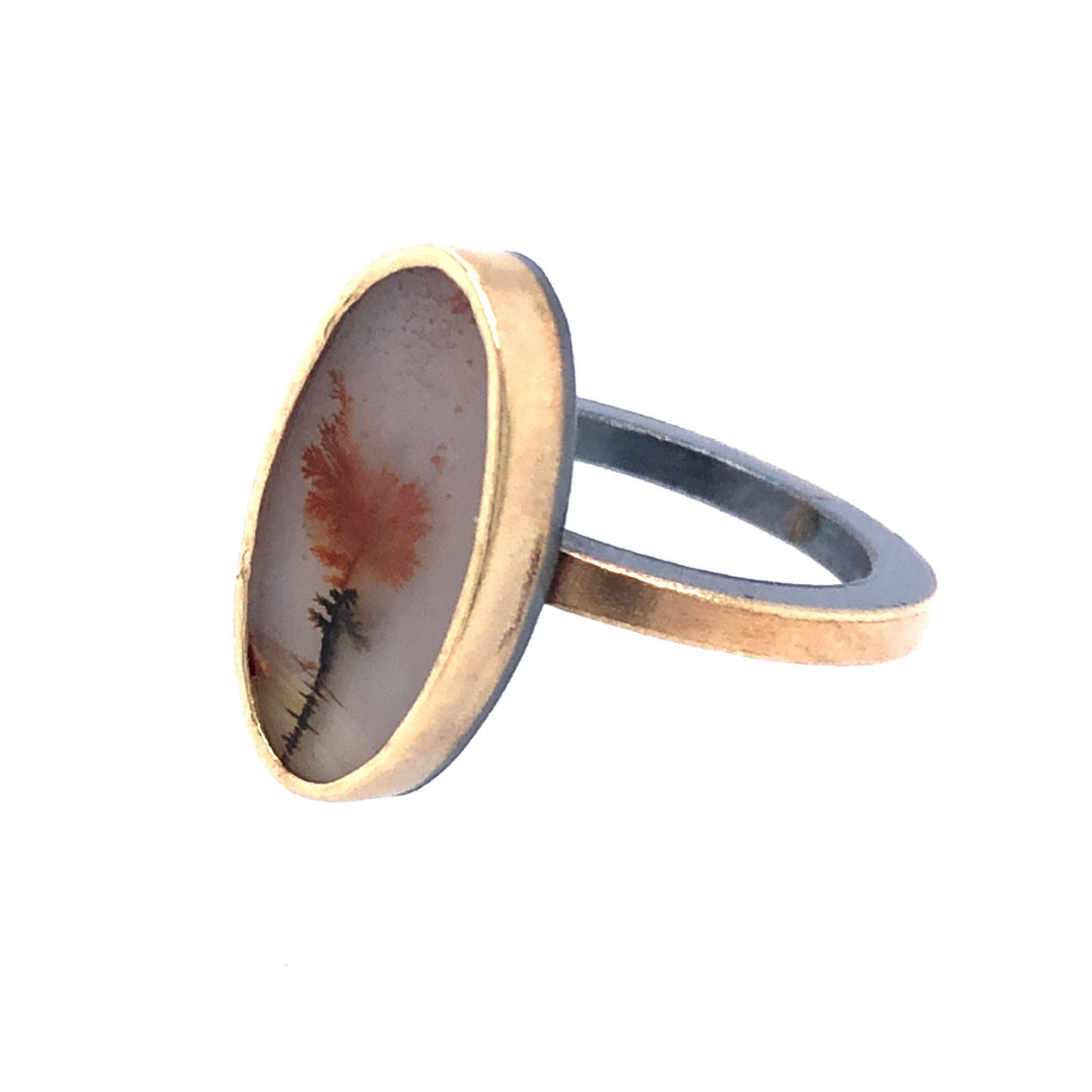 Dendritic Agate Flower Gold Ring