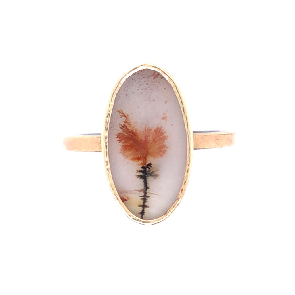 Dendritic Agate Flower Gold Ring