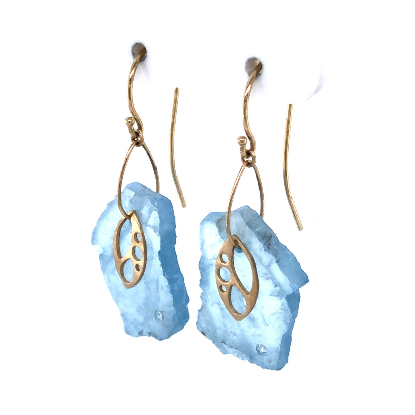Aquamarine and Diamond Slice Gold Earrings