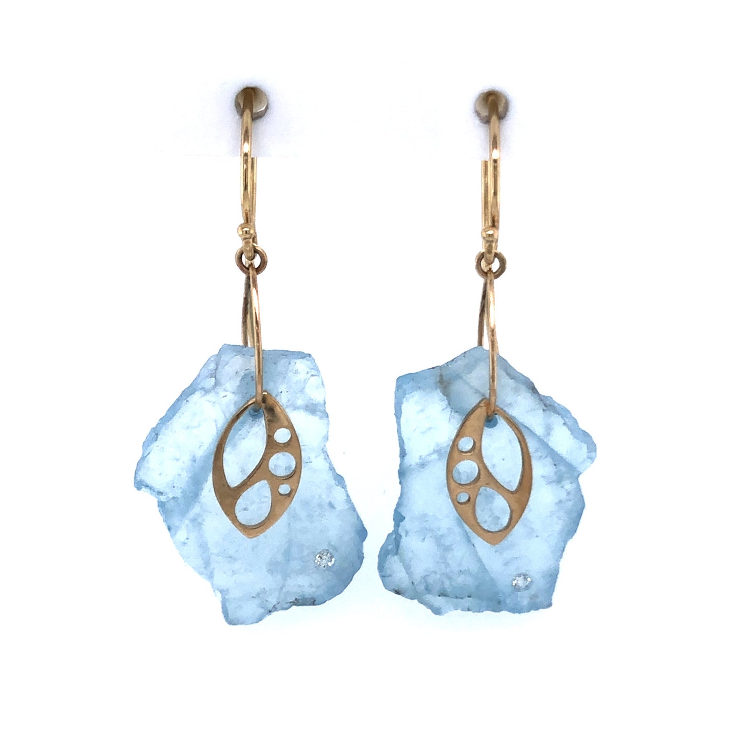 Aquamarine and Diamond Slice Gold Earrings