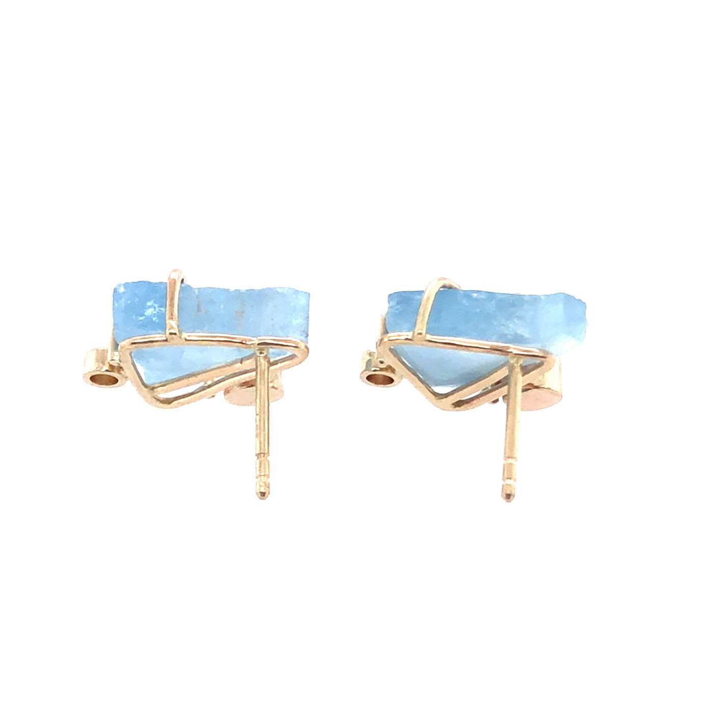 Aquamarine, Trapiche Emerald, and Diamond Gold Stud Earrings