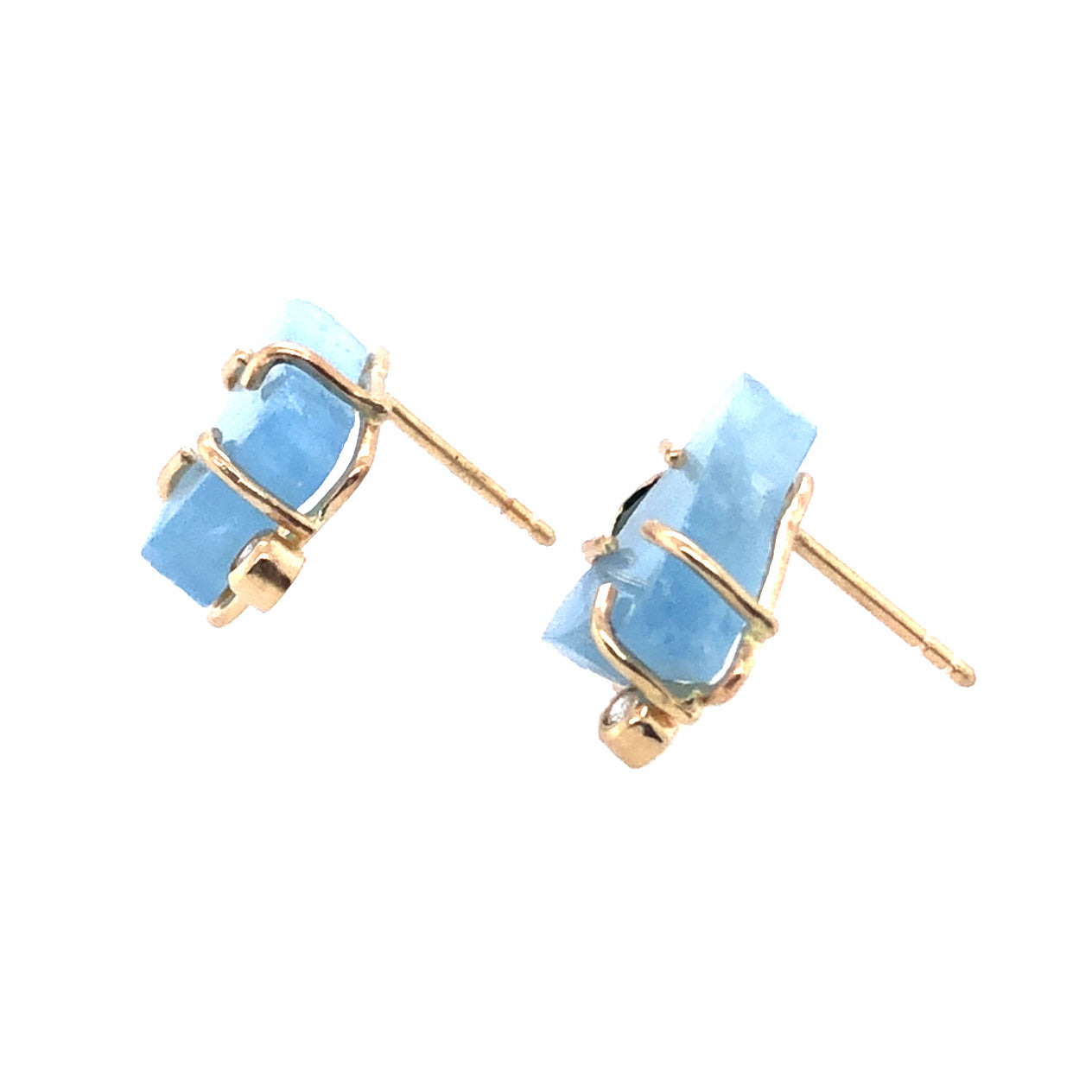 Aquamarine, Trapiche Emerald, and Diamond Gold Stud Earrings