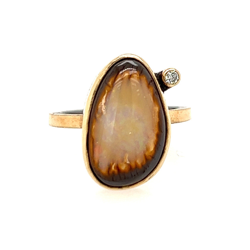 Boulder Opal and Diamond Gold Ring