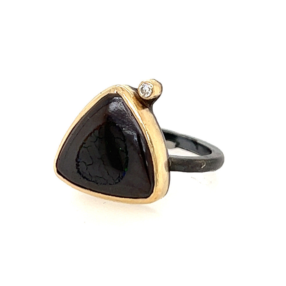 Boulder Opal and Diamond Gold Ring