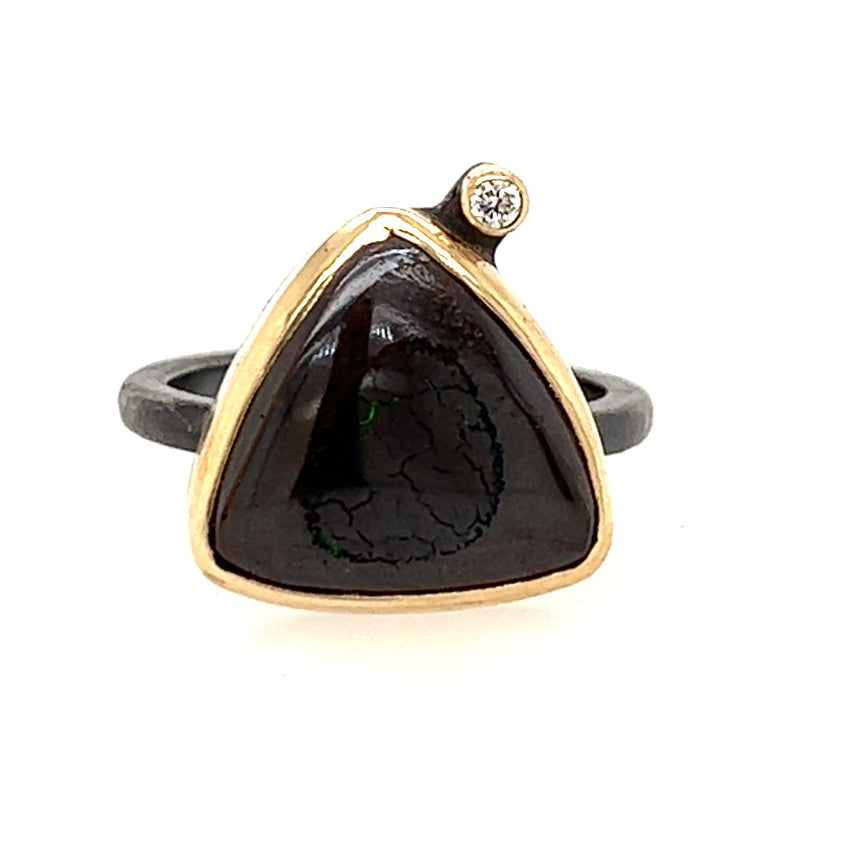 Boulder Opal and Diamond Gold Ring