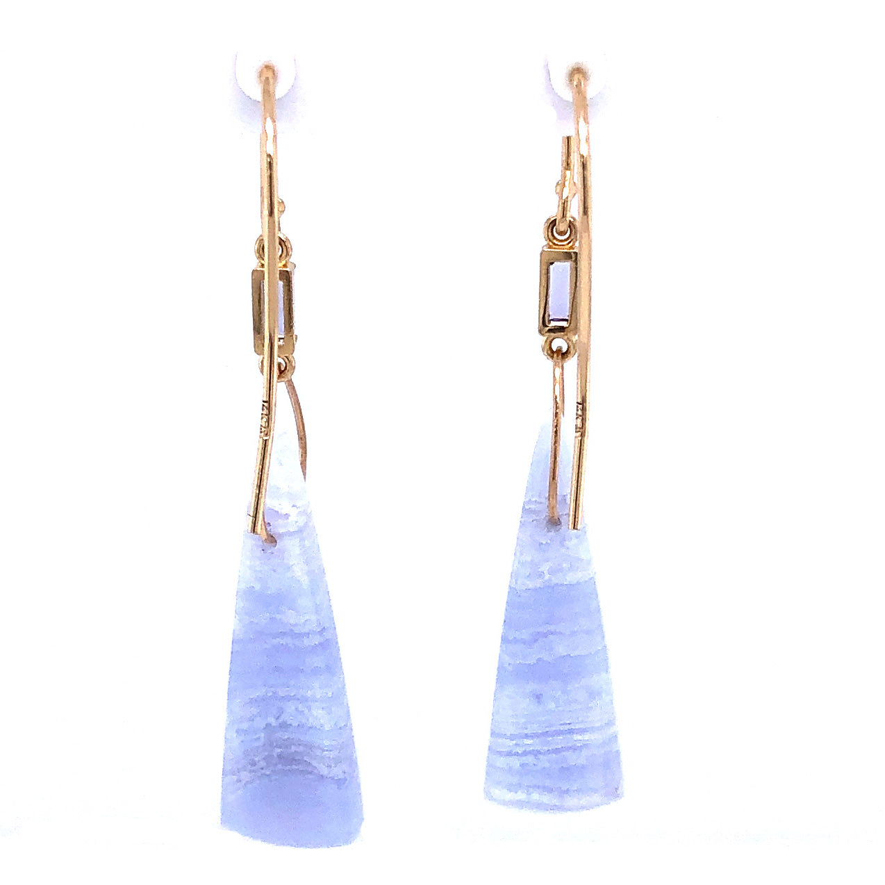 Blue Lace Agate, Tanzanite, and Diamond Gold Earrings