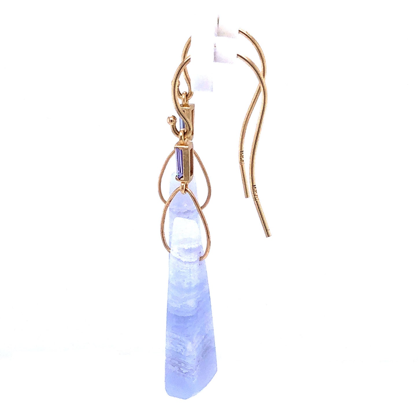 Blue Lace Agate, Tanzanite, and Diamond Gold Earrings