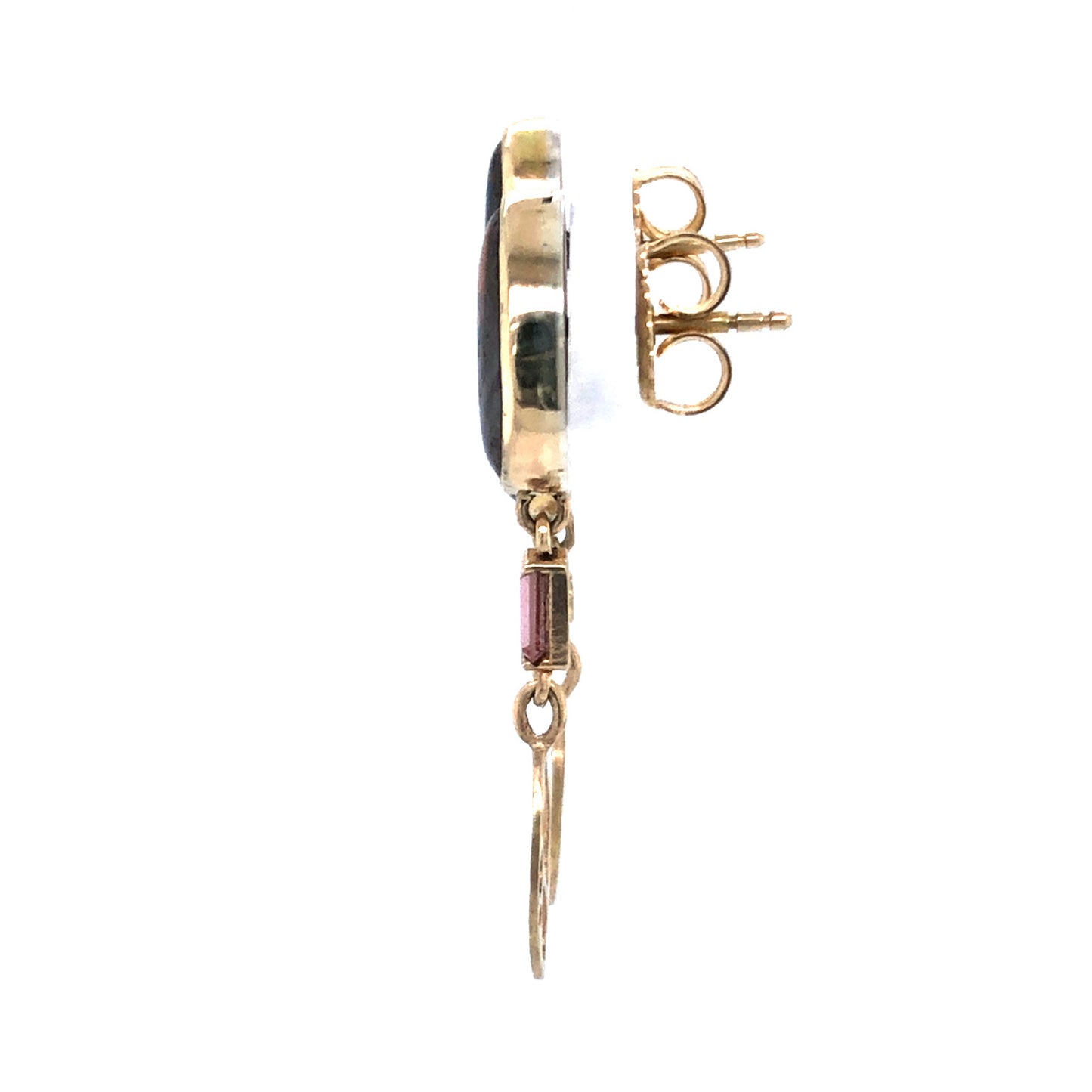 Boulder Opal, Tourmaline, and Diamond Gold Earrings