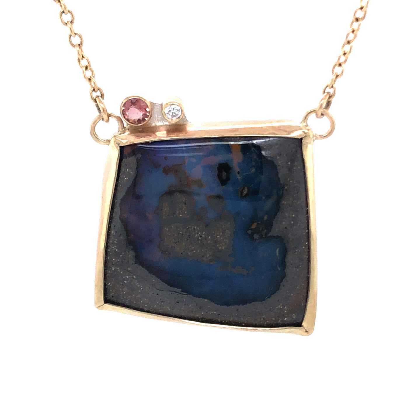 Boulder Opal, Oregon Sunstone, Diamond and Gold Necklace