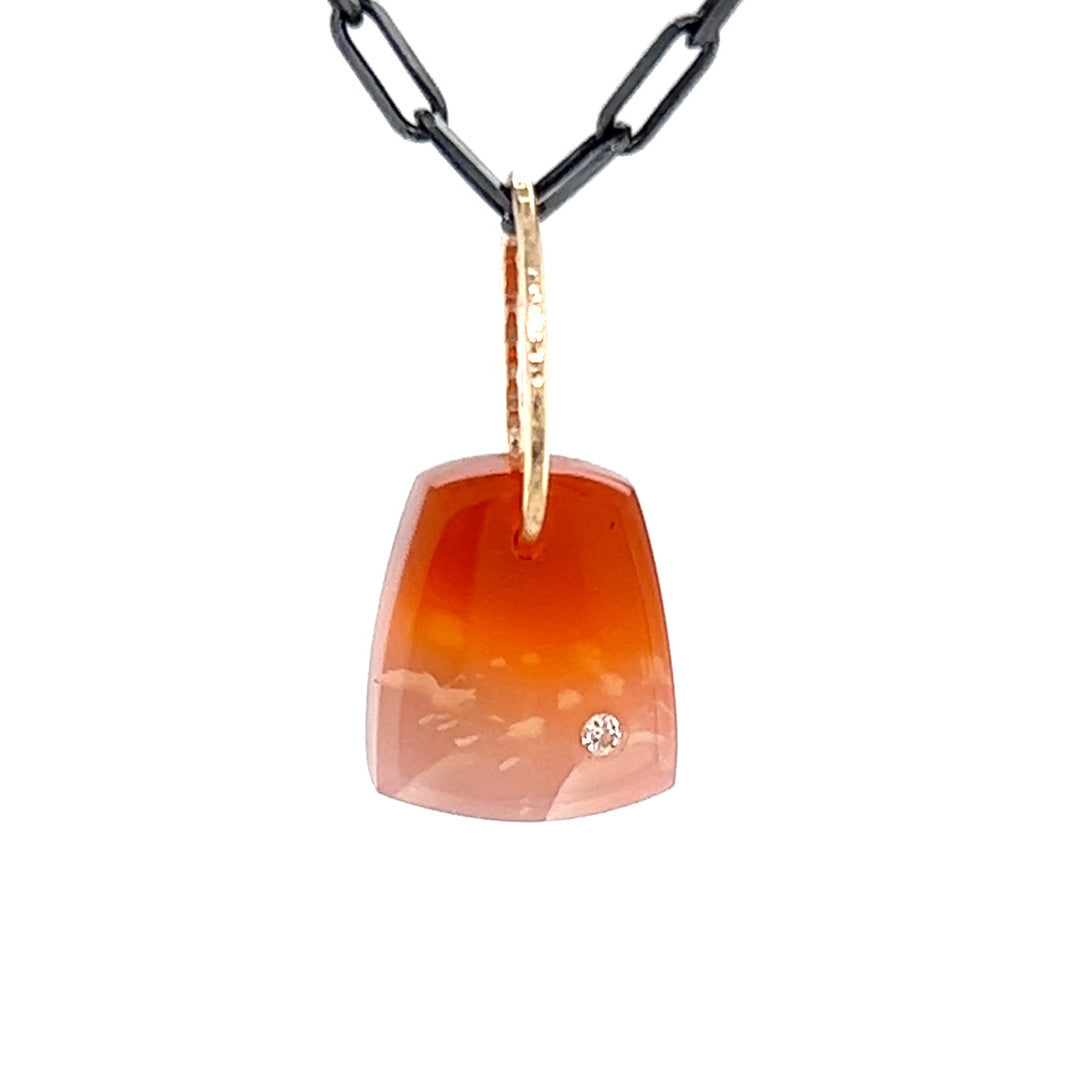 Light orange Carnelian and Diamond Mini Gold Pendant