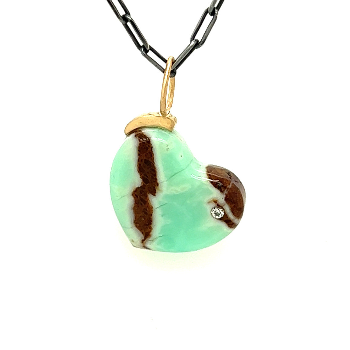 Chrysoprase and Diamond Gold Heart Pendant