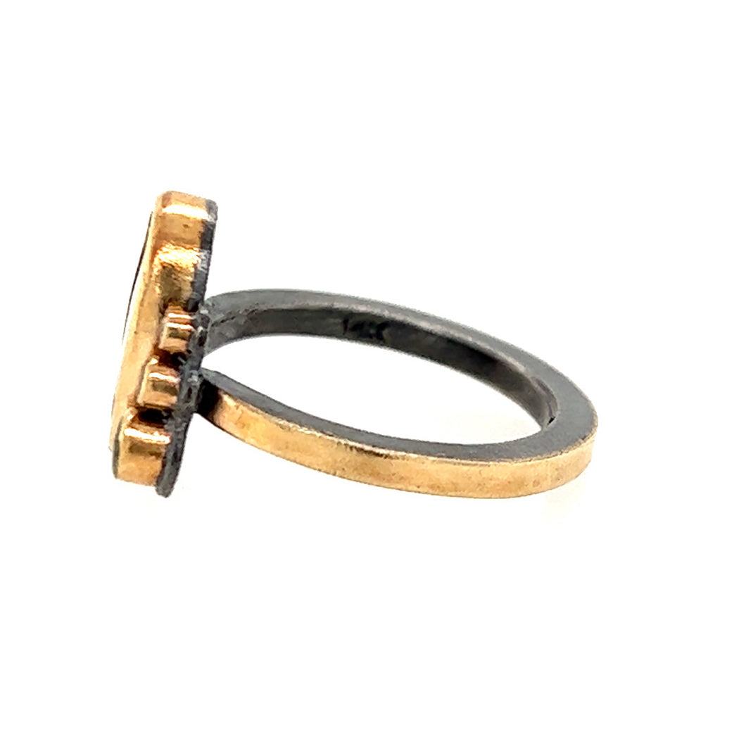 Dendritic Agate, Peridot, Sapphire and Diamond Gold Ring