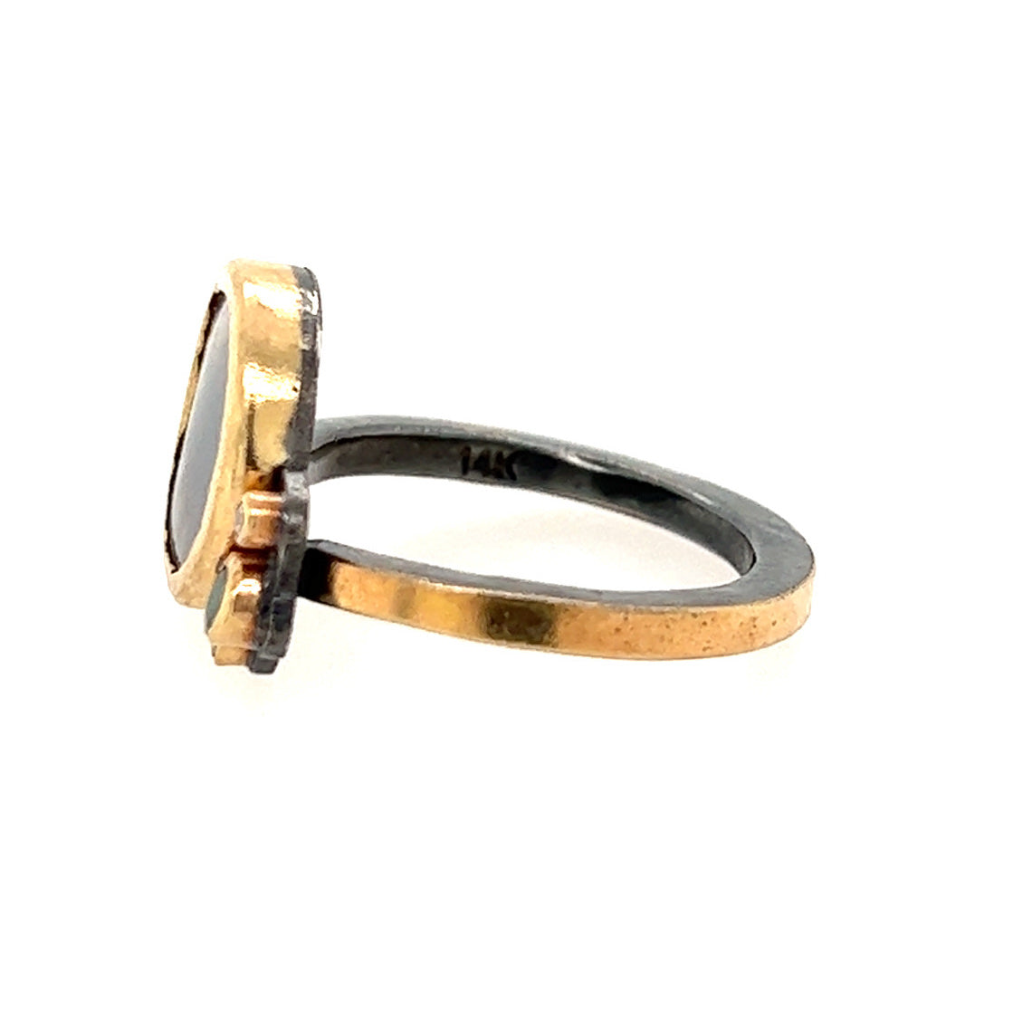 Dendritic Agate, Emerald, and Diamond Gold Ring