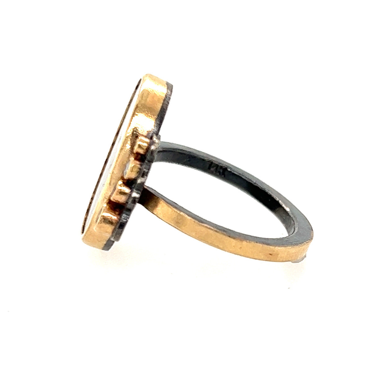 Dendritic Agate, Aquamarine, Sapphire, and Diamond Gold Ring