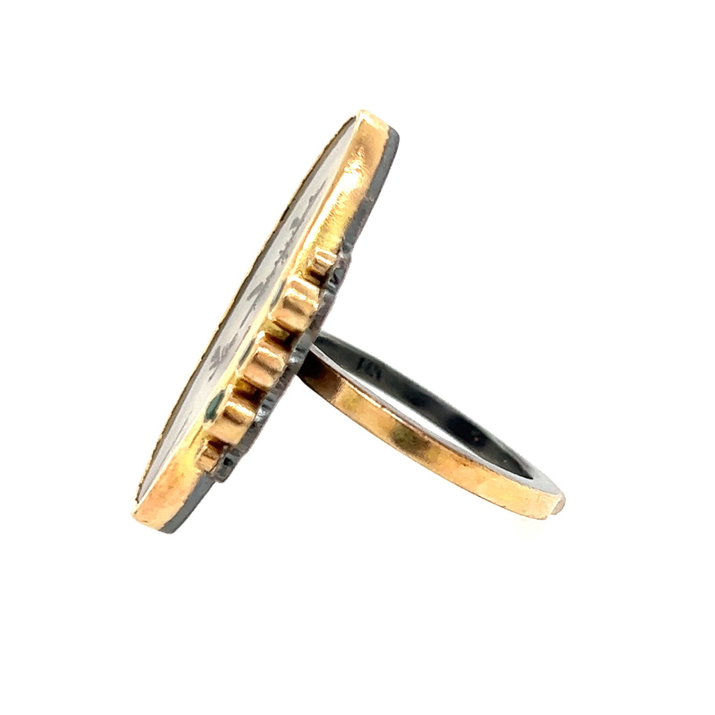 Dendritic Agate, Emerald, and Diamond Gold Ring
