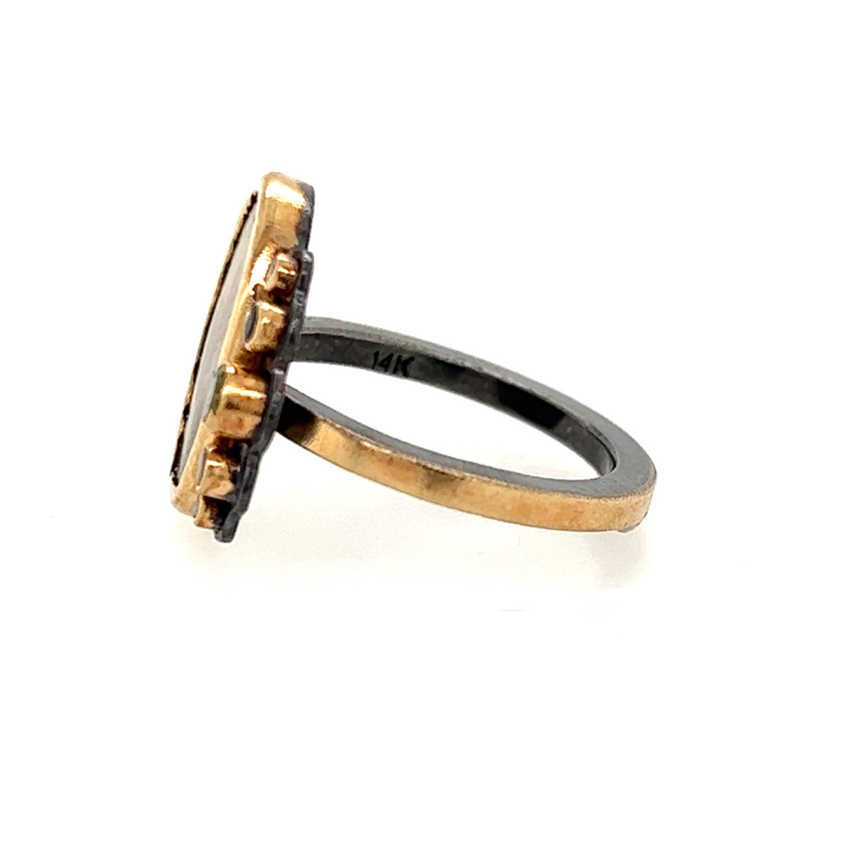 Dendritic Agate, Sapphire, Peridot, and Diamond Gold Ring