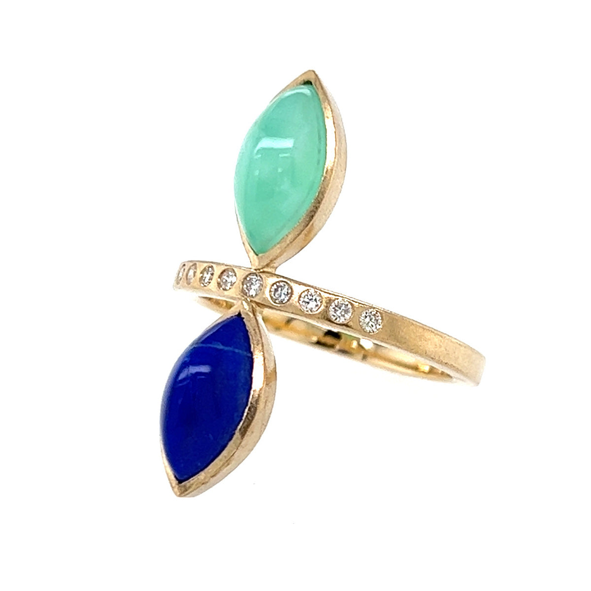 Double Marquise Gemstone Gold Ring with Champagne Diamonds