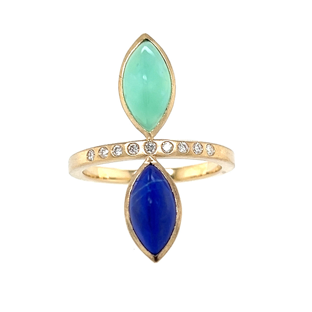 Double Marquise Gemstone Gold Ring with Champagne Diamonds