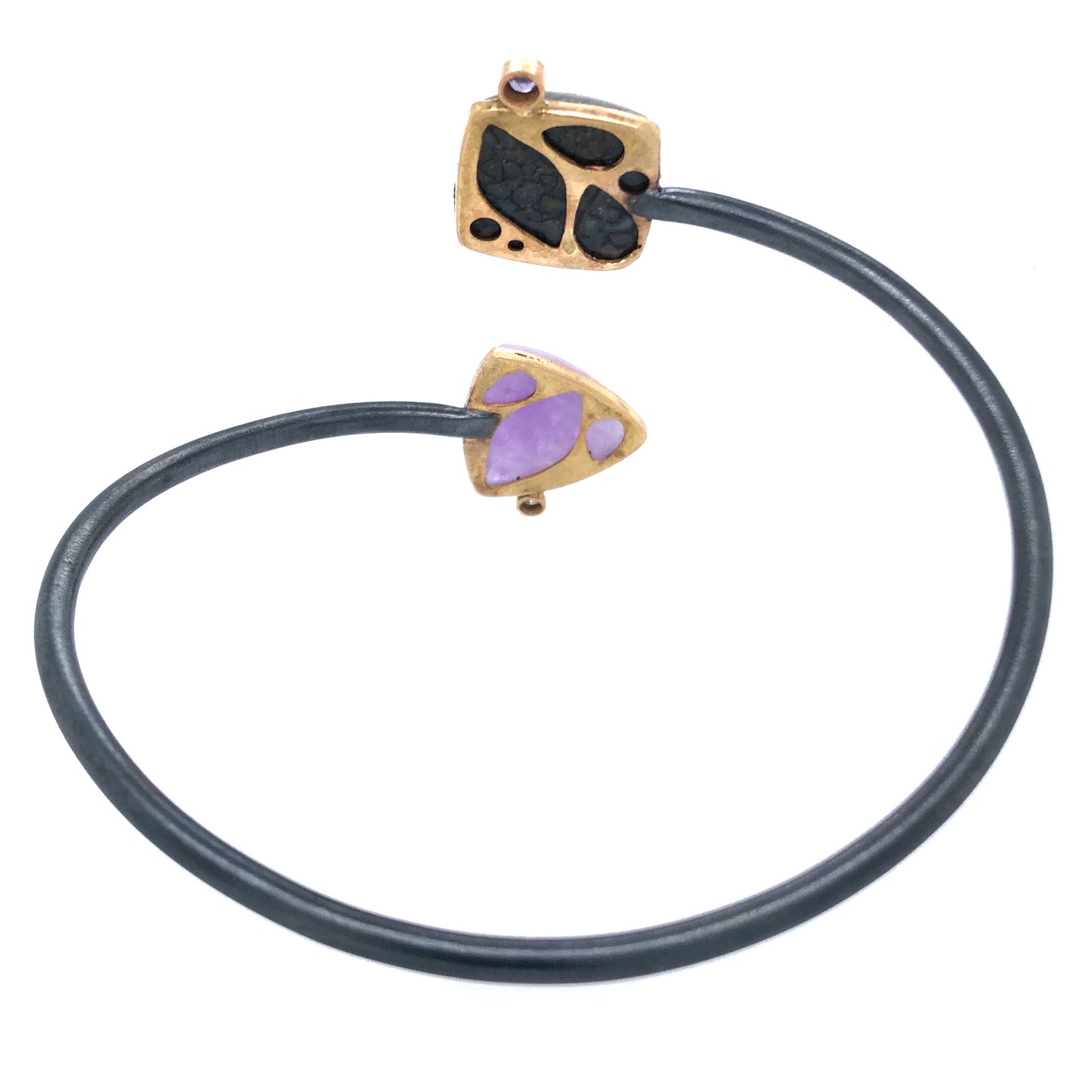 Dinosaur Bone, Amethyst, Diamond, and Sapphire Bracelet, Handmade in 14k Gold and Sterling Silver