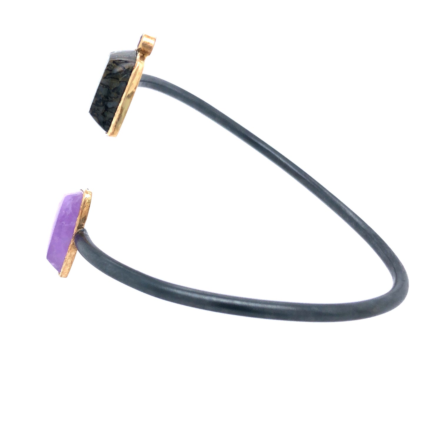 Dinosaur Bone, Amethyst, Diamond, and Sapphire Bracelet, Handmade in 14k Gold and Sterling Silver