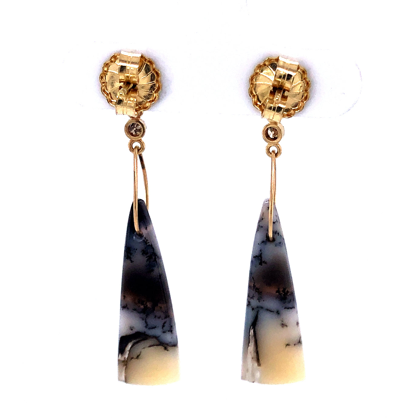 Garnet, Dendritic Opal, and Diamond Gold Earrings
