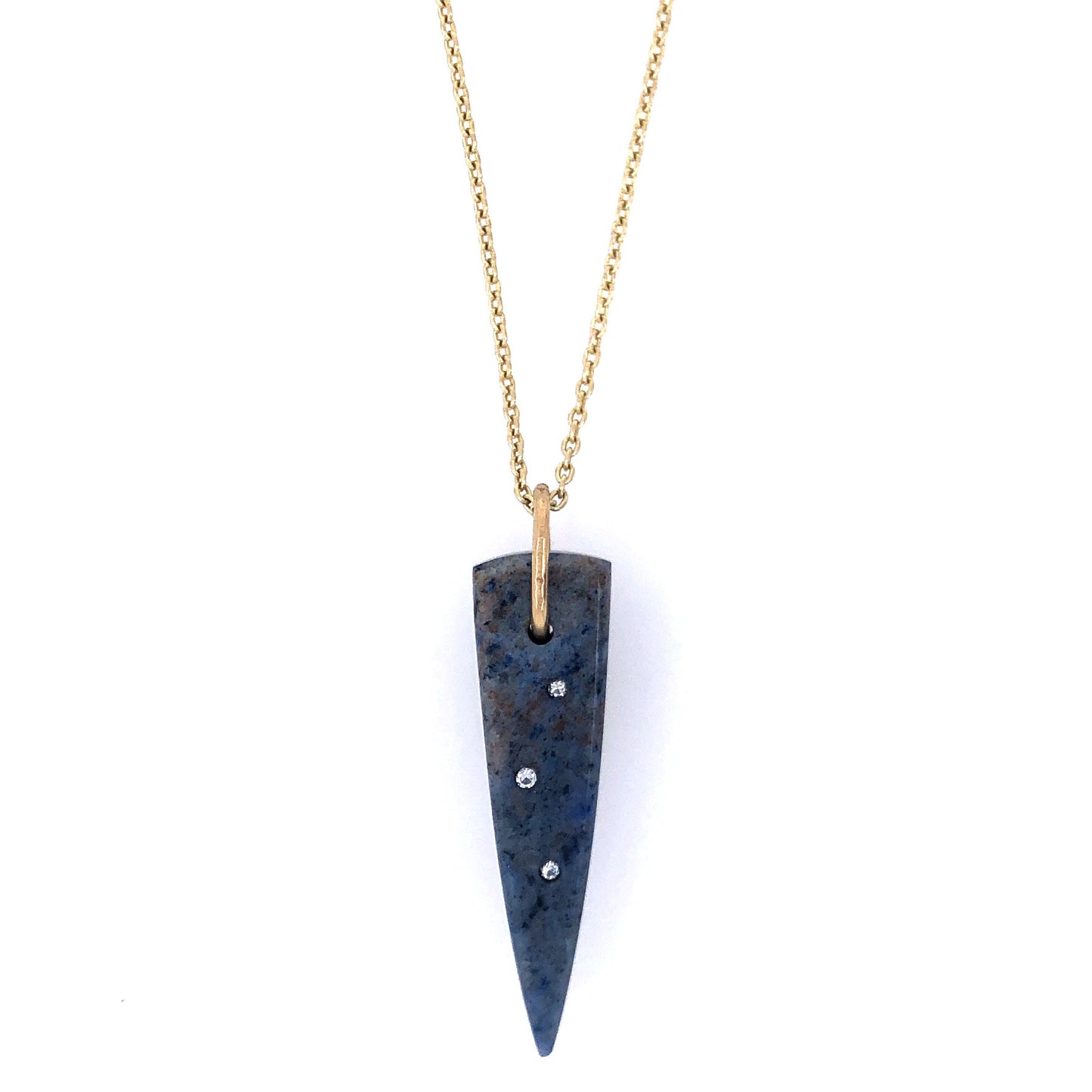 Dumortierite and Diamond Gold Pendant