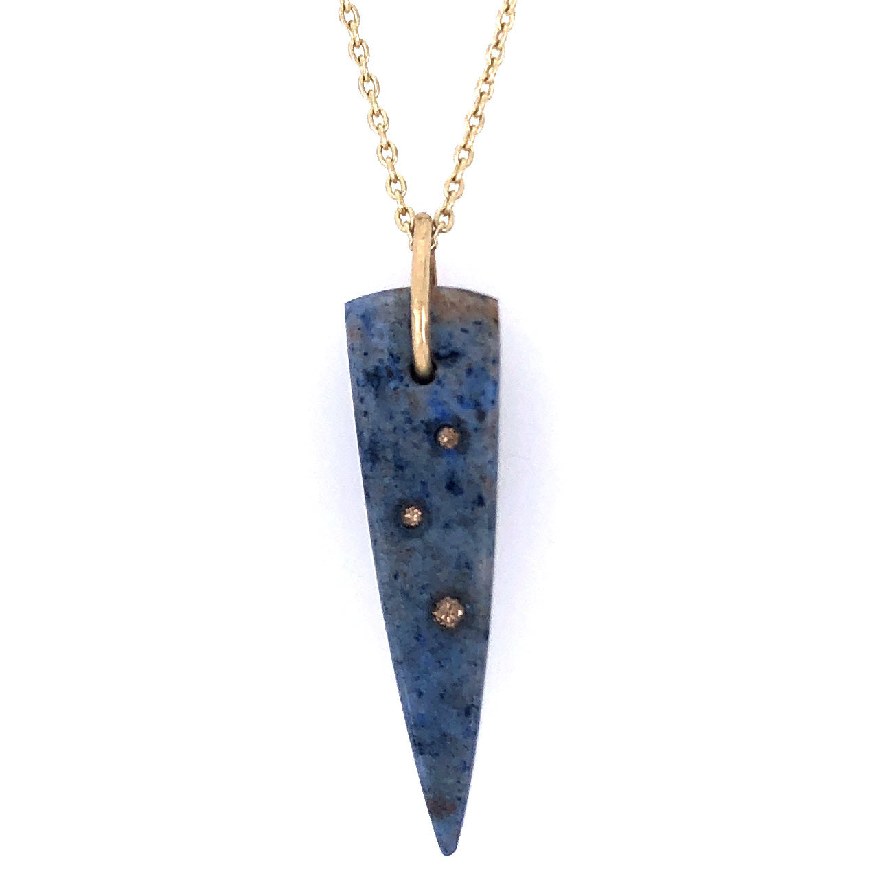Dumortierite and Diamond Gold Pendant