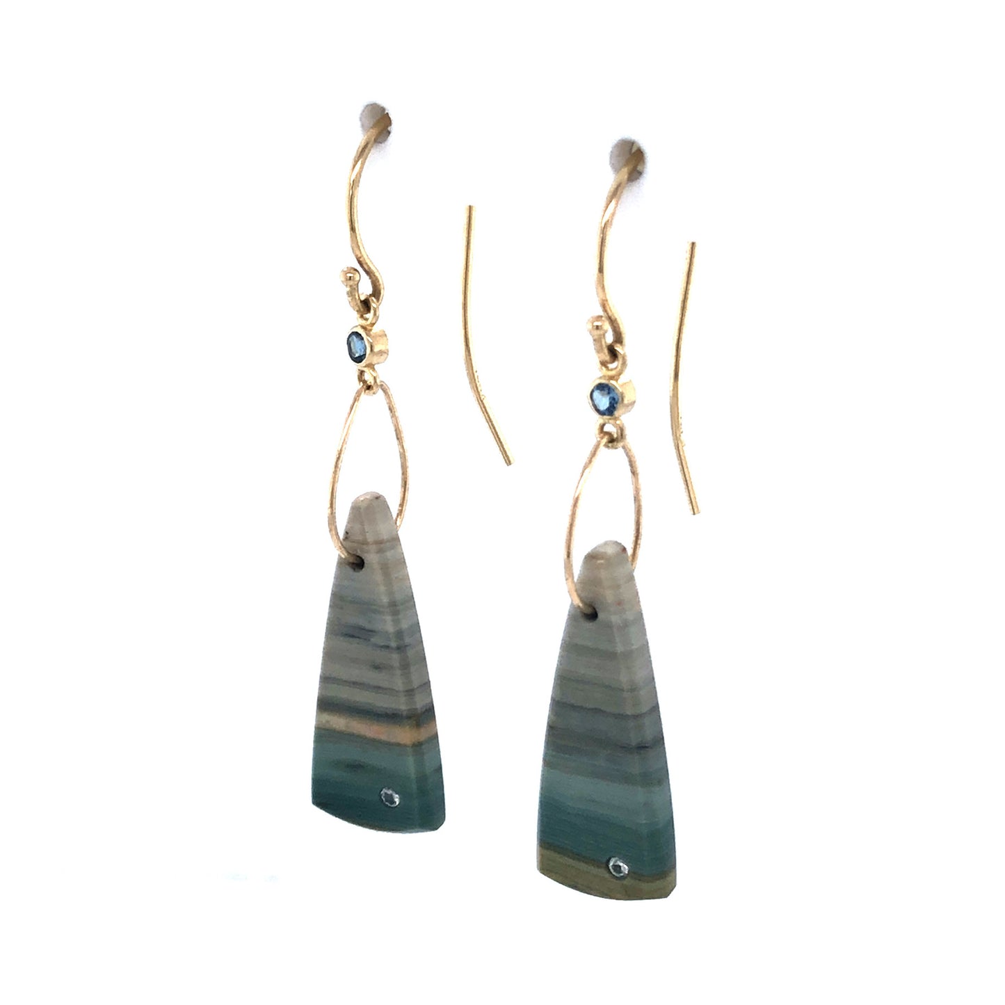 Gary Green Jasper, Aquamarine, and Diamond Gold Earrings
