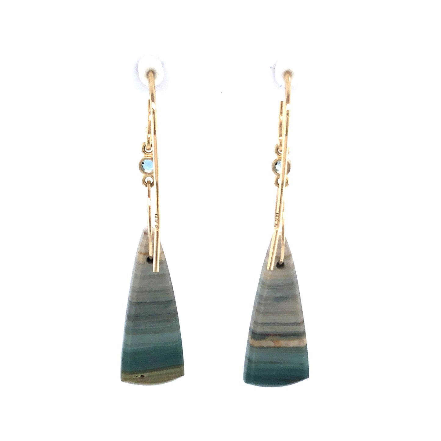 Gary Green Jasper, Aquamarine, and Diamond Gold Earrings
