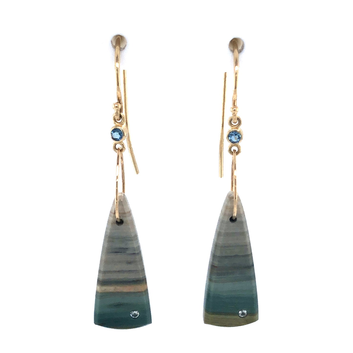 Gary Green Jasper, Aquamarine, and Diamond Gold Earrings
