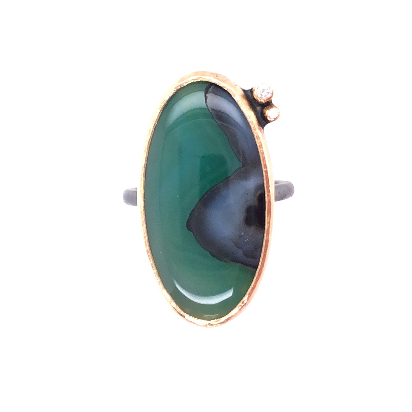 Flower Landscape Agate and Diamond Gold Ring