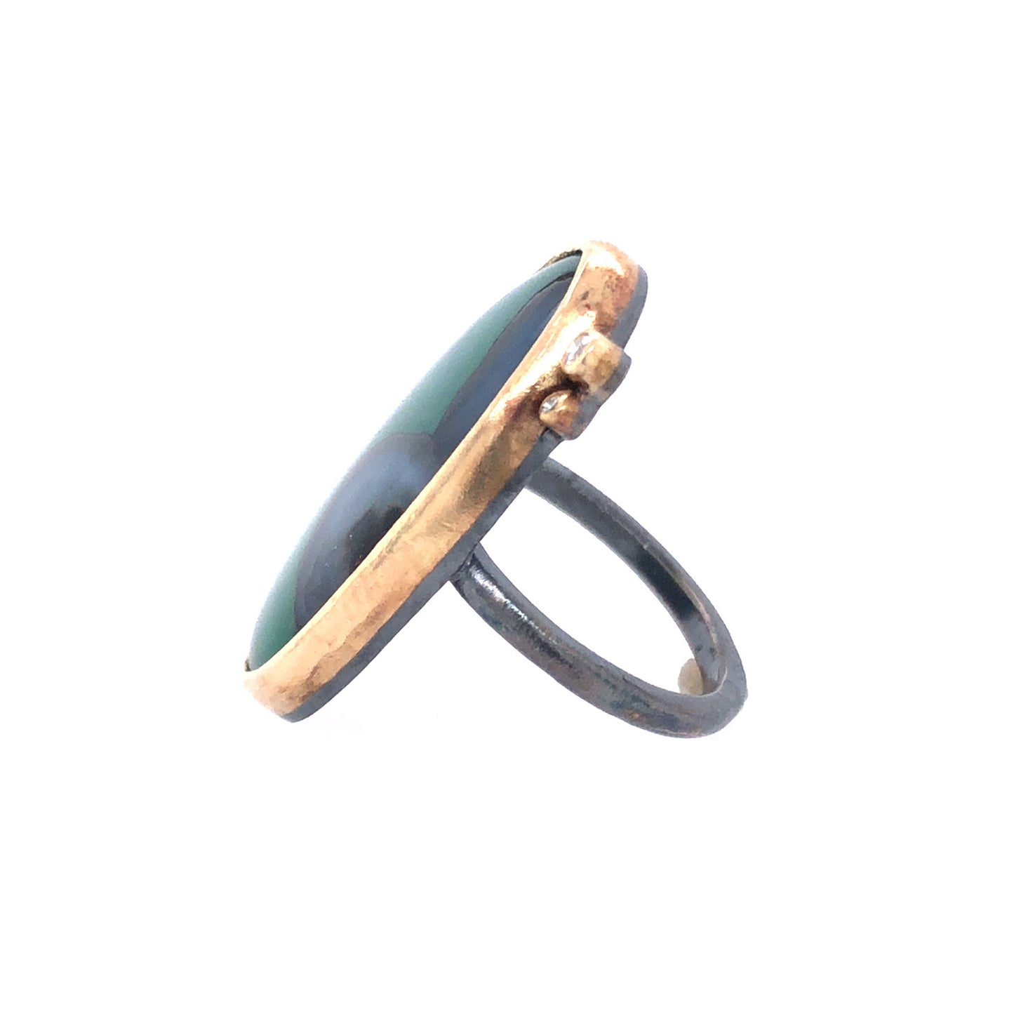 Flower Landscape Agate and Diamond Gold Ring