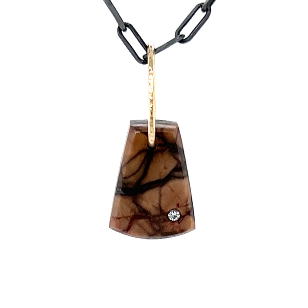 Hematite Jasper and Diamond Mini Gold Pendant