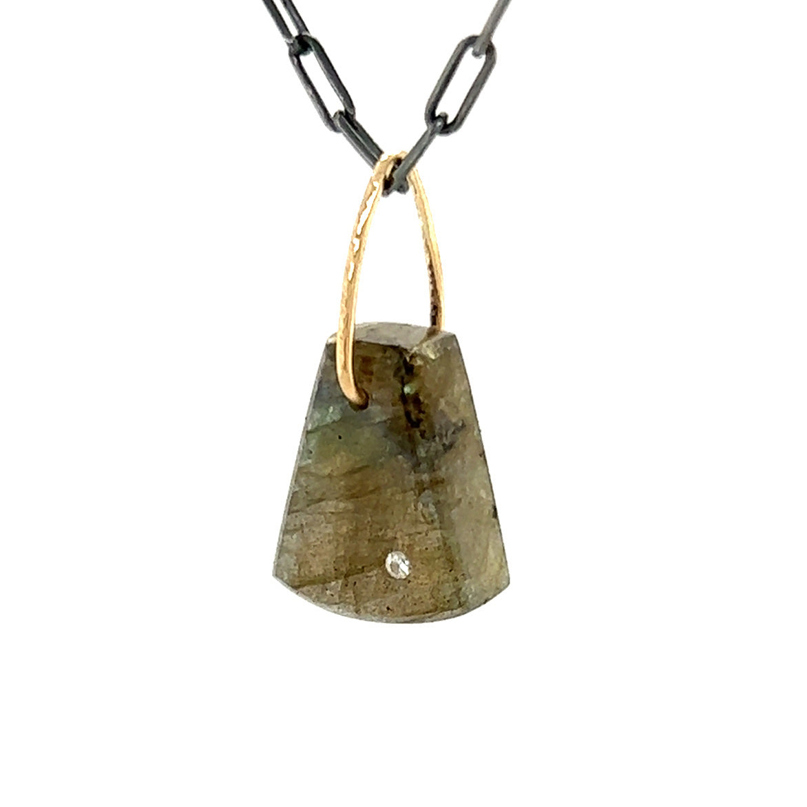 Purple Labradorite and Diamond Mini Gold Pendant