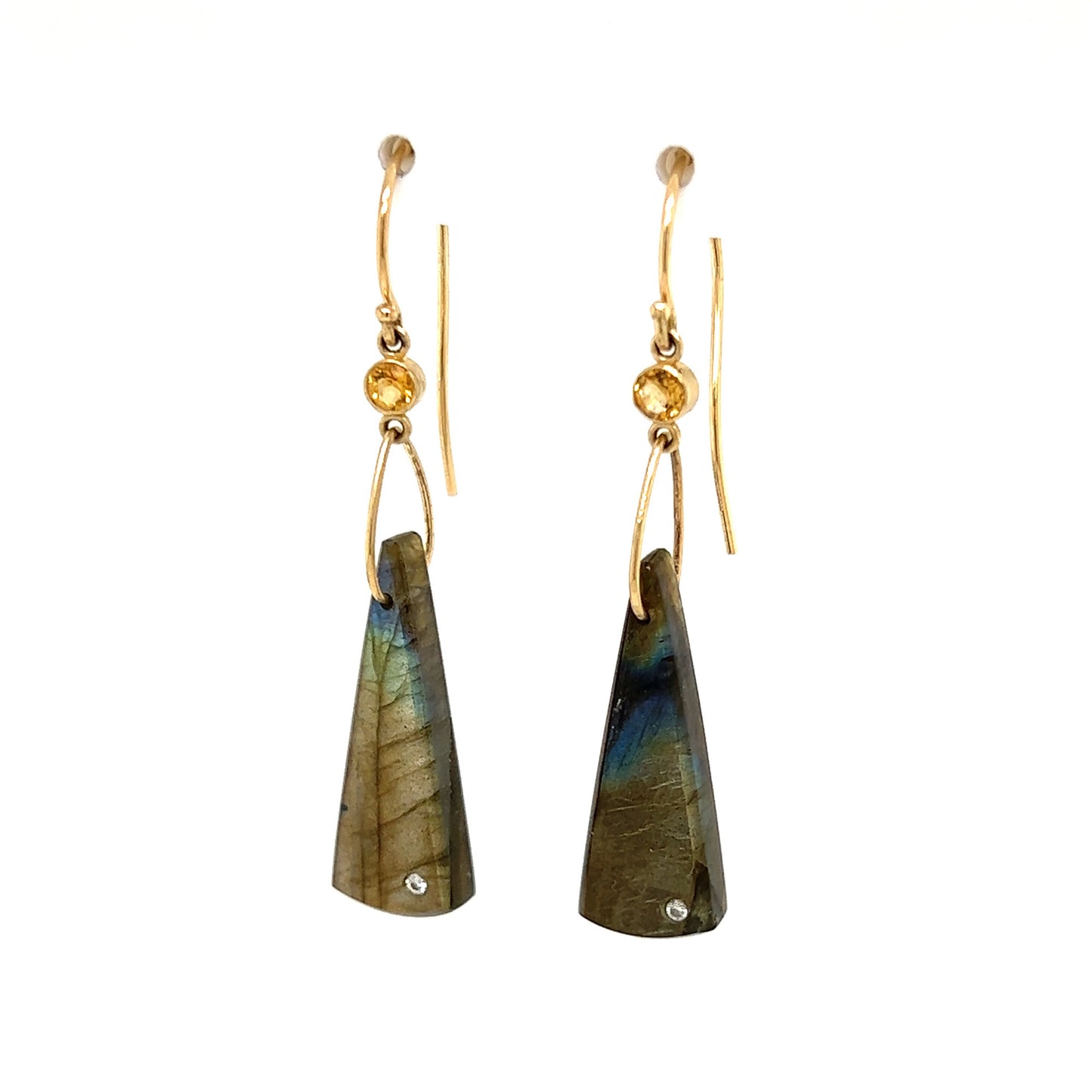 Labradorite, Citrine, and Diamond Gold Earrings