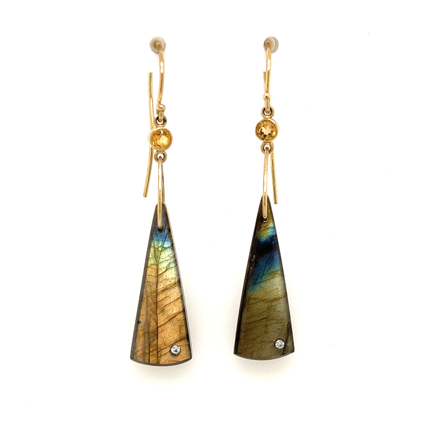 Labradorite, Citrine, and Diamond Gold Earrings