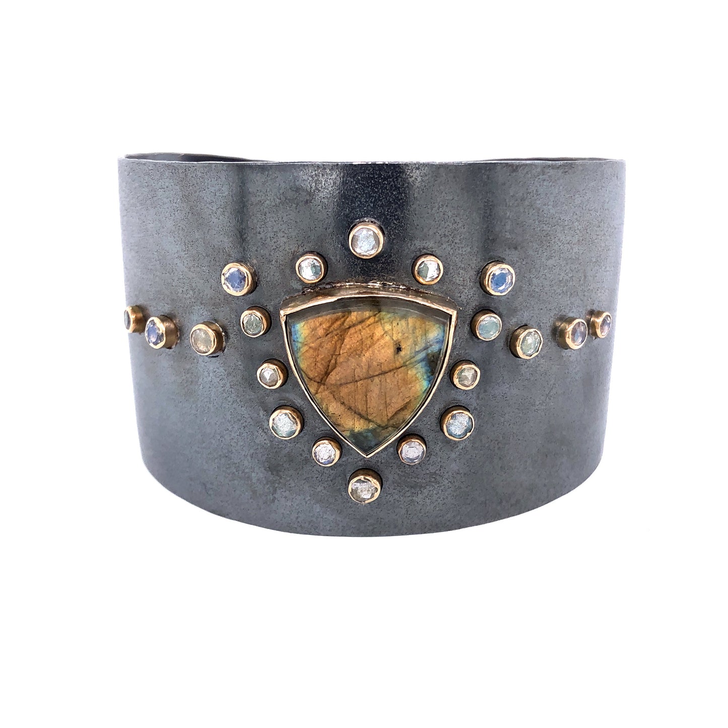 Labradorite Cuff Bracelet, Handmade in 14k Gold and Sterling Silver