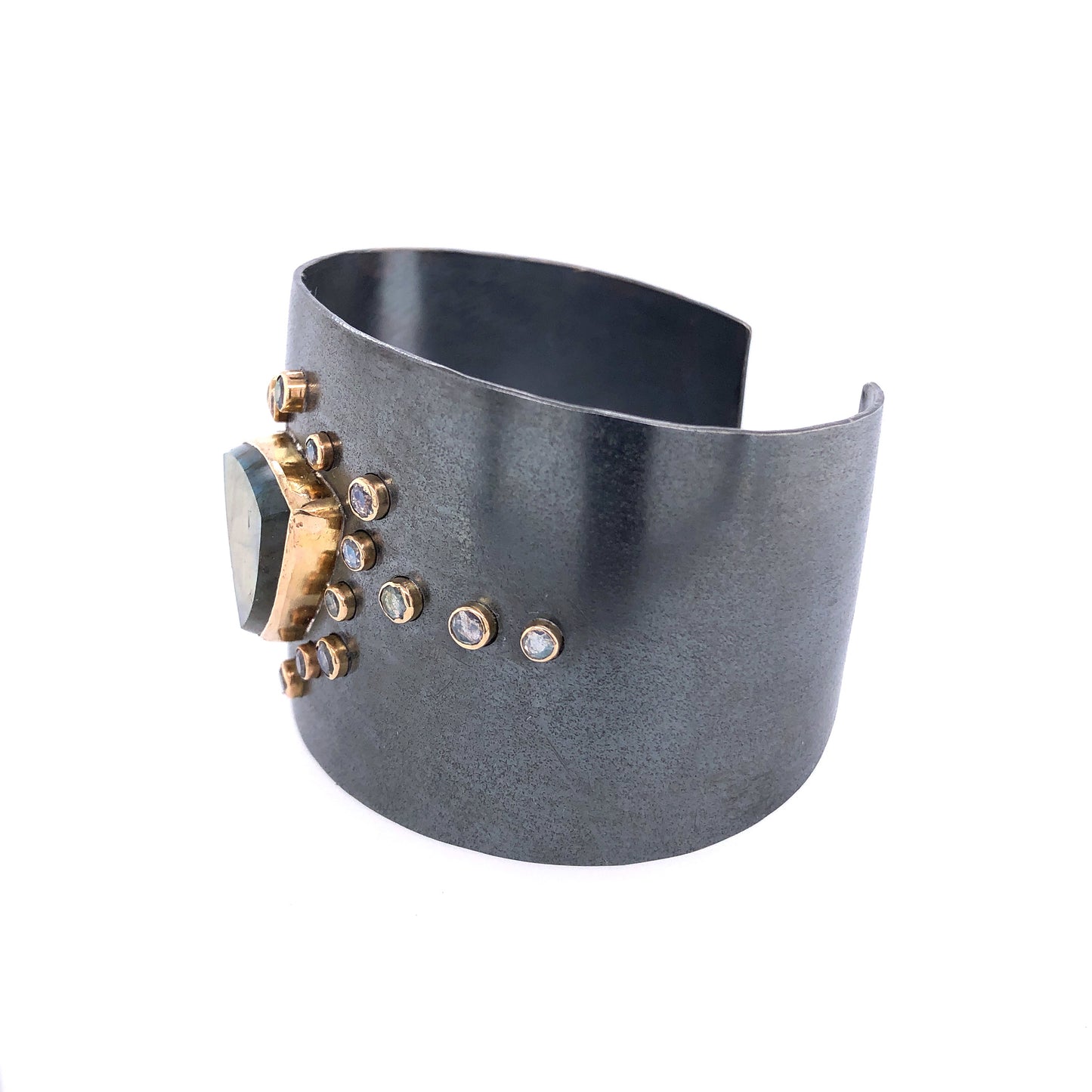 Labradorite Cuff Bracelet, Handmade in 14k Gold and Sterling Silver