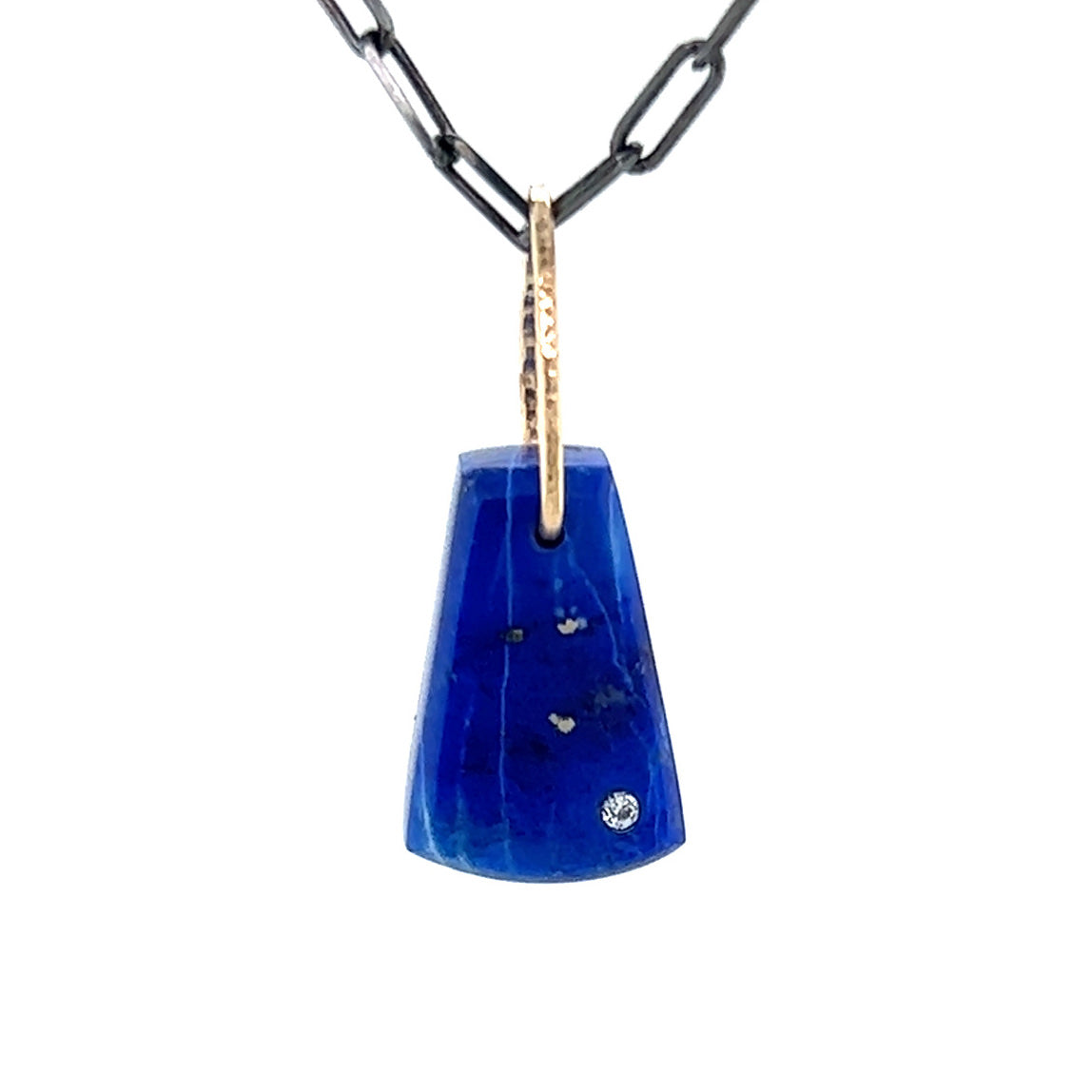 Long Lapis and Diamond Mini Gold Pendant