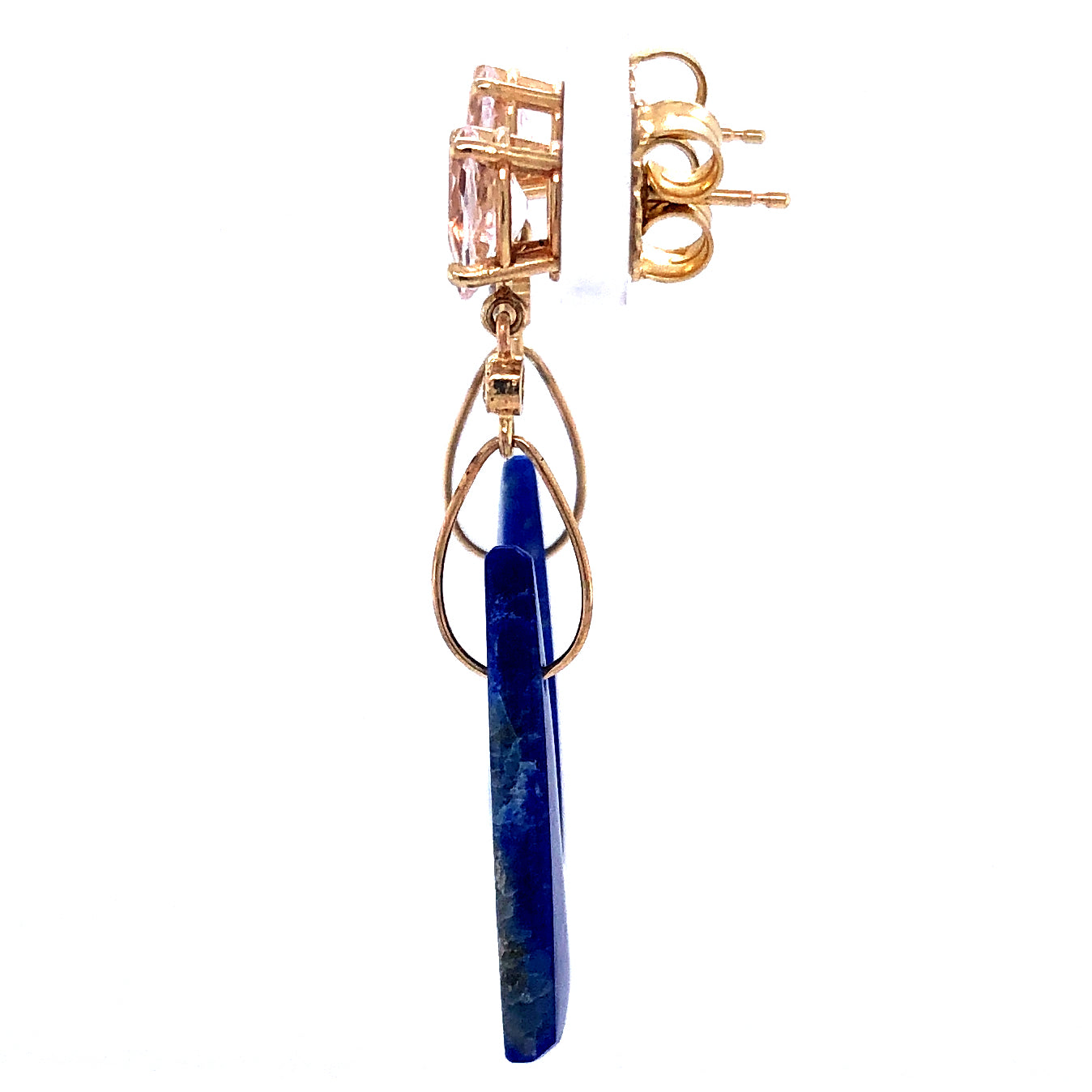 Morganite, Lapis, and Diamond Gold Earrings