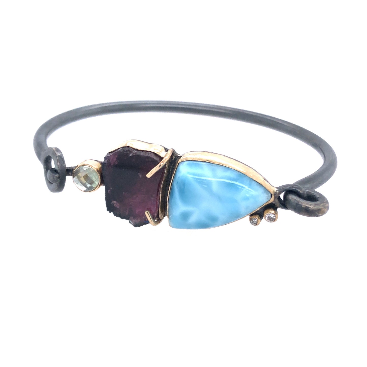 Larimar, Tourmaline, Montana Sapphire, and Diamond Gold Bracelet